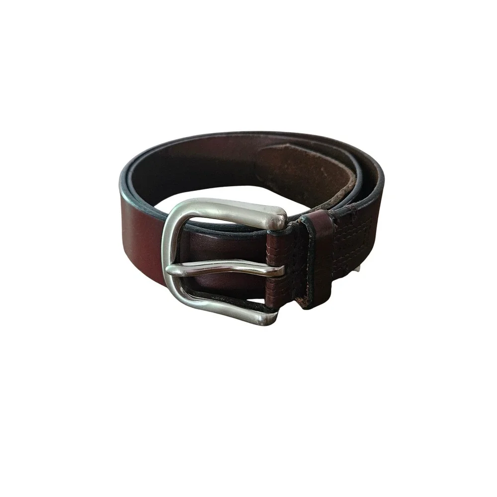 Fossil Men's Brown Genuine Leather Belt Size 34 Silver Tone Buckle Classic